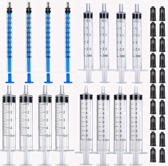 20er Spritzen-Set mit Kappen in Transparent für Klebstoff, Flüssigkeitsdosierung und Laborforschung, 1ml/3ml/5ml/10ml - Bild 1