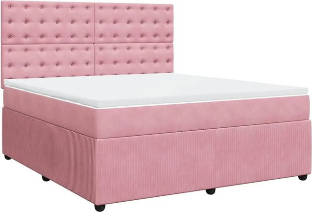 vidaXL Boxspringbett Hybrid mit Matratze aus Samt in Rosa und Weiß, B/T: 180 x 200 cm - Bild 1