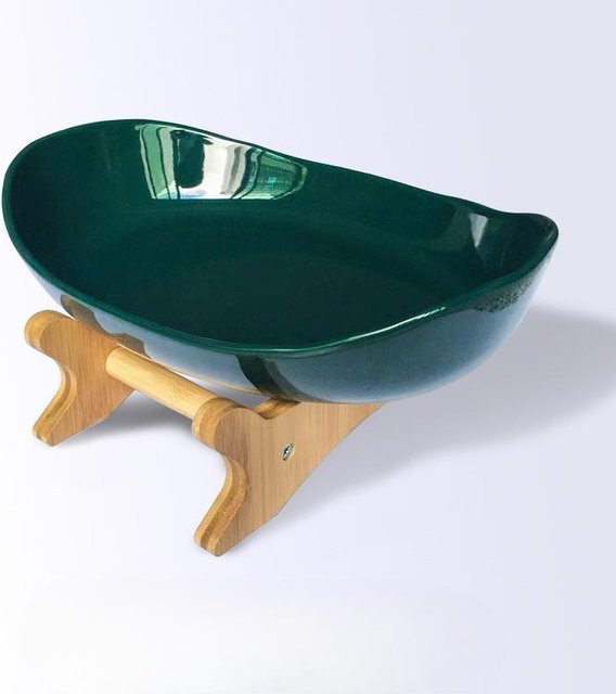 Doppelschichtiges Obst- und Gemüse-Regal von Yiran Furniture aus Bambus, Holz und Keramik in Weiß und Grün - Bild 1
