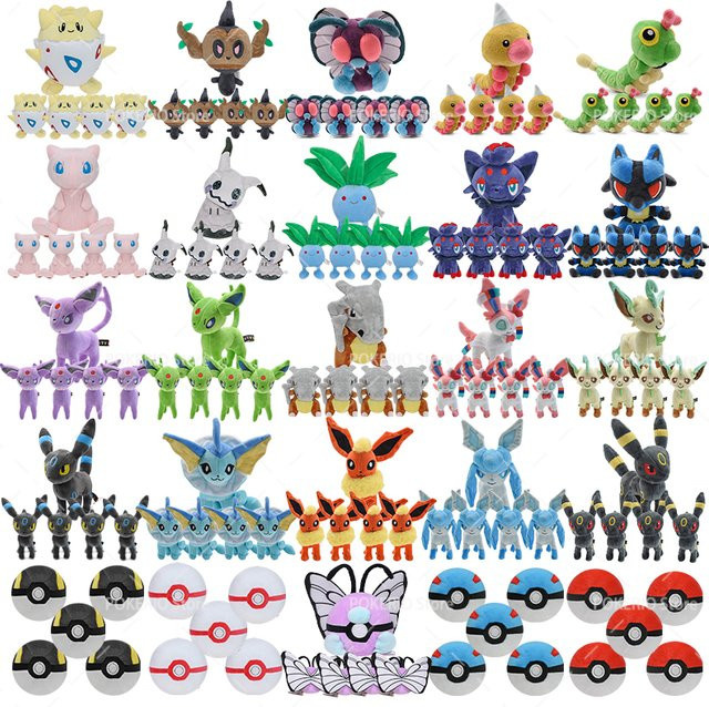 DUODUOBAO Pokémon Plüsch, 5-teiliges Set, Mimikyu Caterpie Oddish Garchomp Phantump Umbreon Sylveon, Stofftier - Bild 1