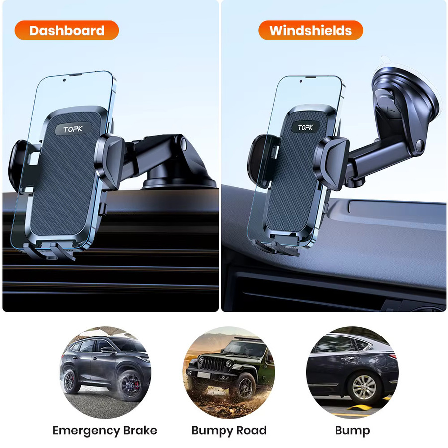 TOPK Universelle Autotelefonhalterung für Armaturenbrett und Windschutzscheibe in Schwarz, kompatibel mit iPhone 15, 14, 13, 12 Pro Max - Bild 3