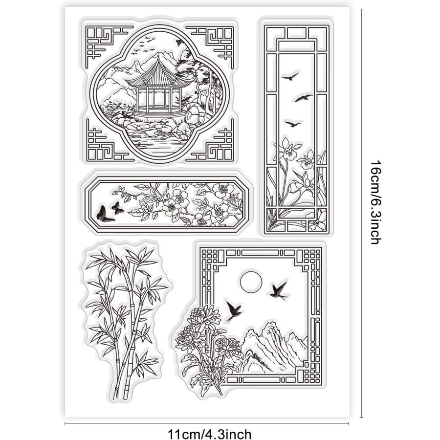 Transparente Silikonstempel Set für Heimwerker mit Motiven Chinesischer Bambus und Japanischer Chrysantheme - Bild 5