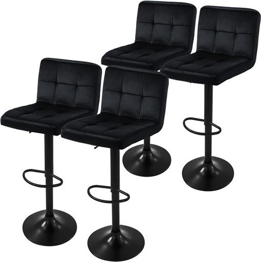 4er Set ML-Design Barhocker aus Samt in Schwarz mit Rückenlehne und Fußstütze, höhenverstellbar 63-83 cm - Bild 1