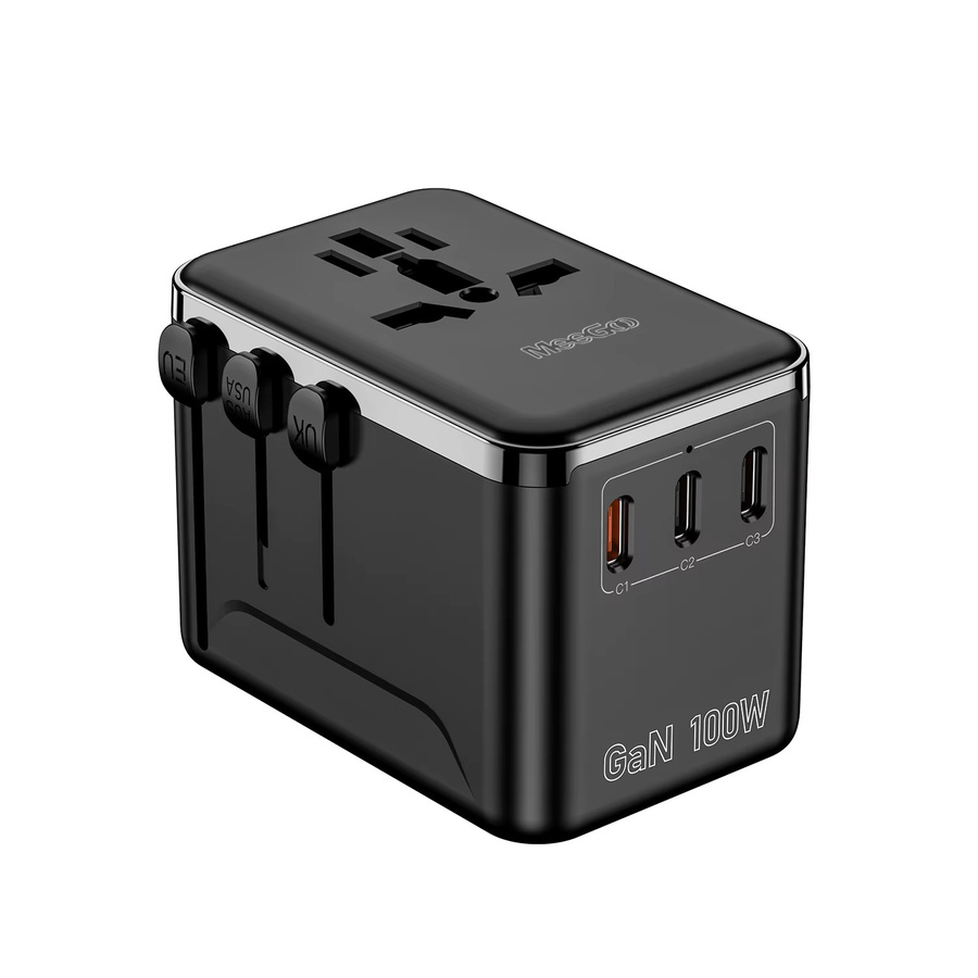 MeeGoo 100W GaN Universal-Reiseadapter in Schwarz mit 1 USB-A und 3 Typ-C Anschlüssen sowie AC Schnell-Ladeadapter für EU, UK, USA und AUS - Bild 6