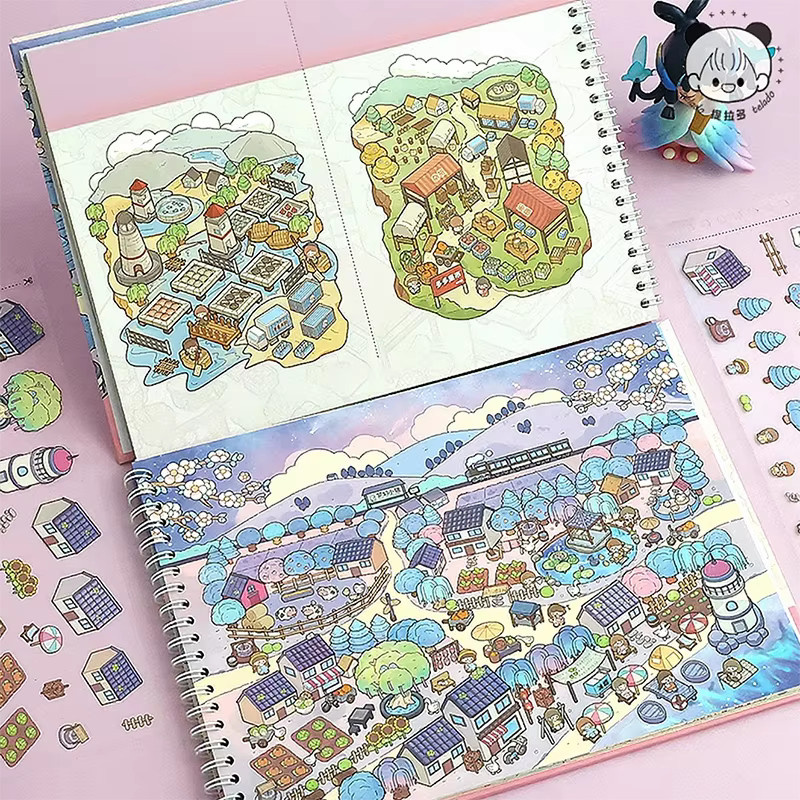 2Style Miniatur-Landschafts-Stickerbuch mit 20 Blättern in Mehrfarben für dein DIY Tagebuch und Album - Bild 2