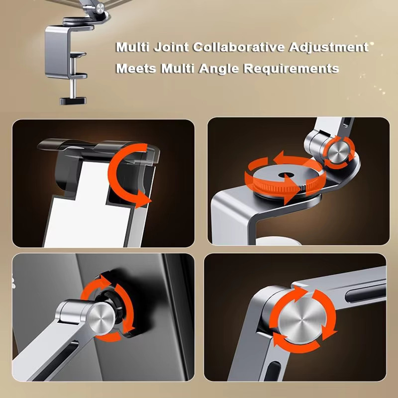 Dktop Magnetischer Tablet- und Telefonständer mit verstellbarem Schwenkarm aus Aluminiumlegierung, faltbarer Halter für iPad, Farbe: Grau/Silber - Bild 2