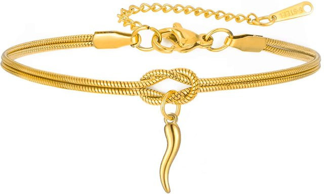 YULIN Armband, Edelstahl, Rote Emaillierte Hörnchen Charm, Damen, 17-22cm - Bild 1