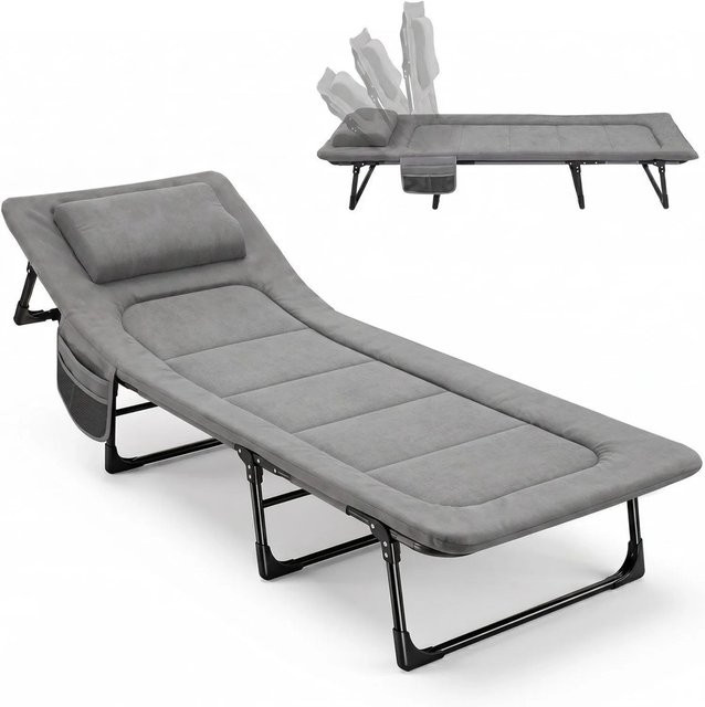 Sekey Campingbett klappbar in Grau mit Matratze, Kissen und verstellbarer Kopfstütze, B/T/H: 193 x 70 x 29 cm - Bild 1