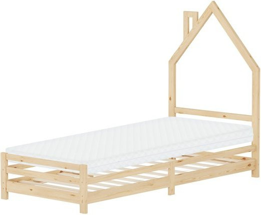 ML-Design Kinderbett Haus aus Kiefernholz mit Matratze in Natur und Beige, B/T/H: 90 x 200 x 206 cm - Bild 1