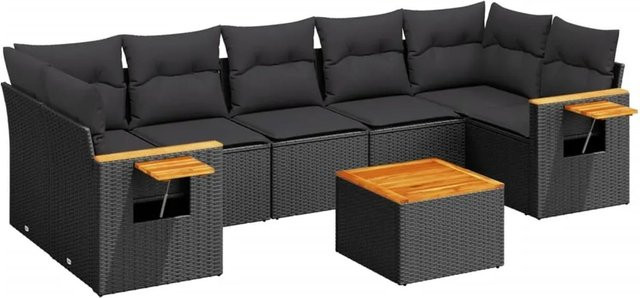 vidaXL 8-tlg Garten-Sofagarnitur mit Kissen aus Poly-Rattan und Akazienholz in Schwarz - Bild 1