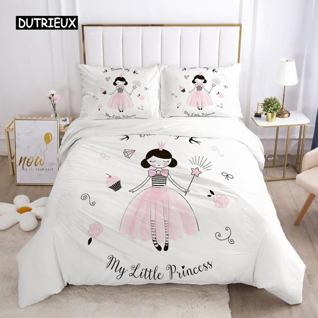 Bettwäscheset für Kinder mit Schwan-Motiv in Weiß und Rosa von Binchi Outdoor Product, bestehend aus Bettbezug und Kissenbezug, B/T/H: 135 x 200 cm - Bild 1