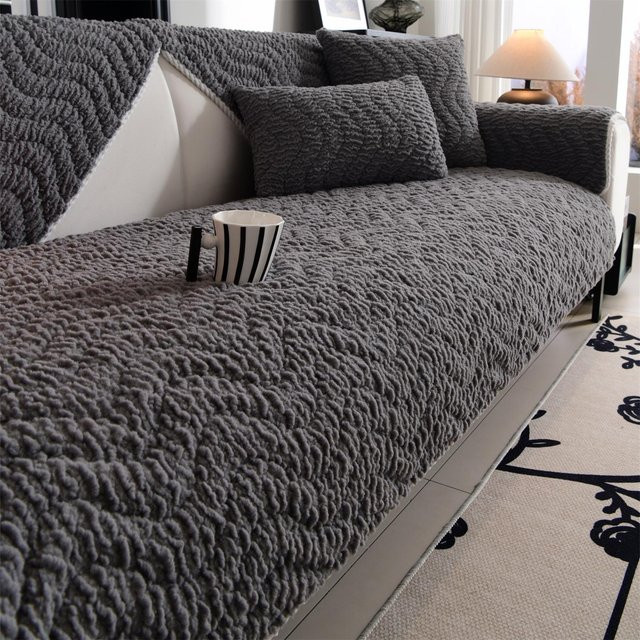 Super Six Kissenbezug mit Wellen-Quilting und Sherpa-Futter, Dunkelgrau, B/H: 60 x 60 cm - Bild 1