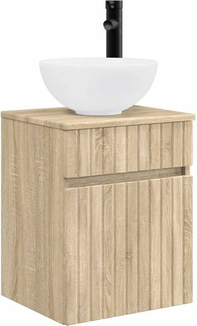 vidaXL Wandmontiertes Waschbecken-Vanity Badmöbel Sonoma-Eiche, Braun, B/T/H: 39 x 35 x 63 cm - Bild 1