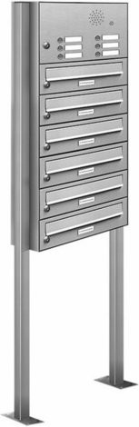 AL Briefkasten-System für 6 Parteien, freistehend, silberfarben, B/H/T: 153,9 x 170,0 x 27,5 cm - Bild 1