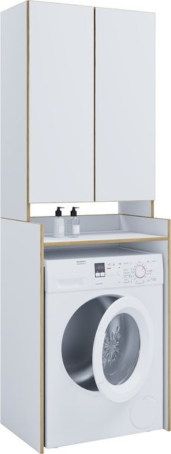VCM Waschmaschinenschrank mit Aufsatzschrank und Drehtüren in Weiß, H x B x T: 200 x 67 x 48 cm - Bild 1