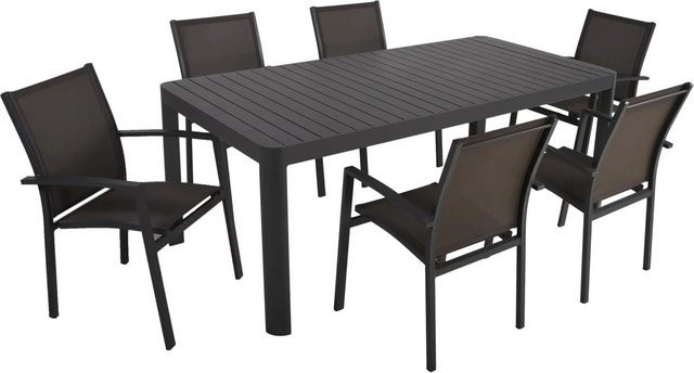 DELUKE Garten-Sitzgruppe ELINA 7-teilig in Dunkelgrau aus Aluminium und Kunststoff mit ausziehbarem Tisch - Bild 1