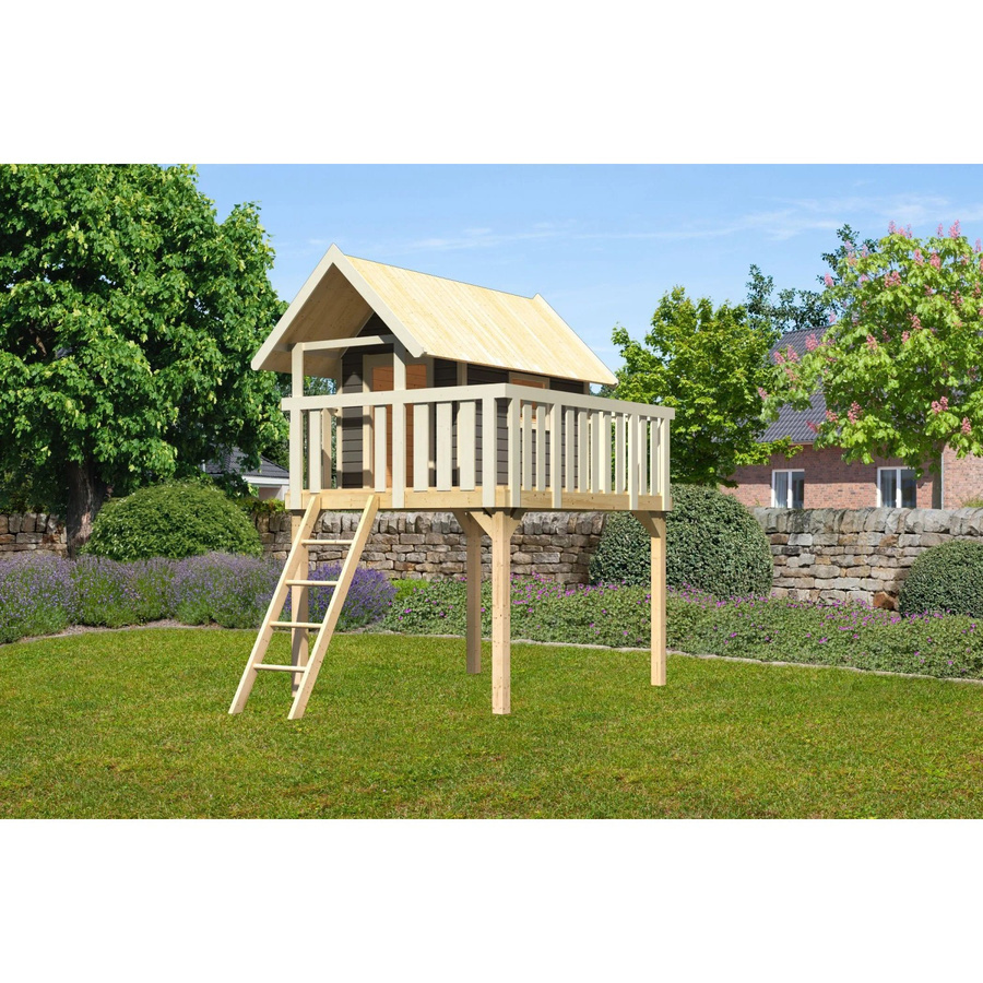 Karibu Spielturm Stelzenhaus Fidel in Natur-Braun, B/H/T: 198 x 329,5 x 243 cm - Bild 2