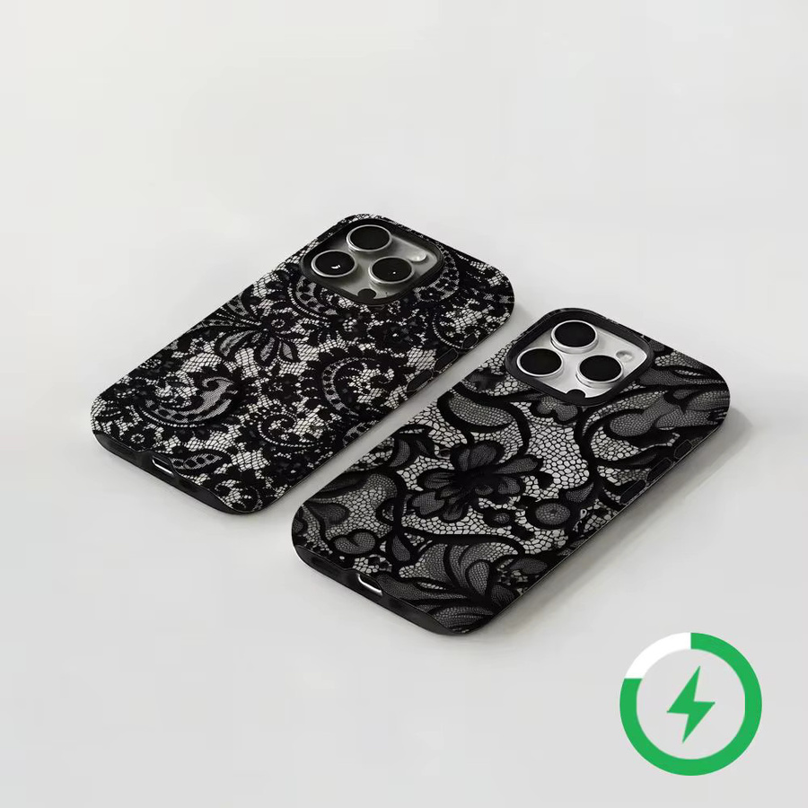 Schwarze 2-in-1 Spitzen-Handyhülle mit Magnetfunktion und glänzender Schale für iPhone 17, 16, 15, 14, 13, 12, 11 Pro Max Plus - Bild 2