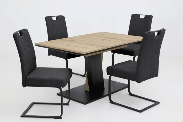 Essgruppe BEKE in Schwarz mit Tisch und Stühlen aus Holzwerkstoff und Metall, ausziehbar, B/H/T: 180 x 76 x 90 cm - Bild 1