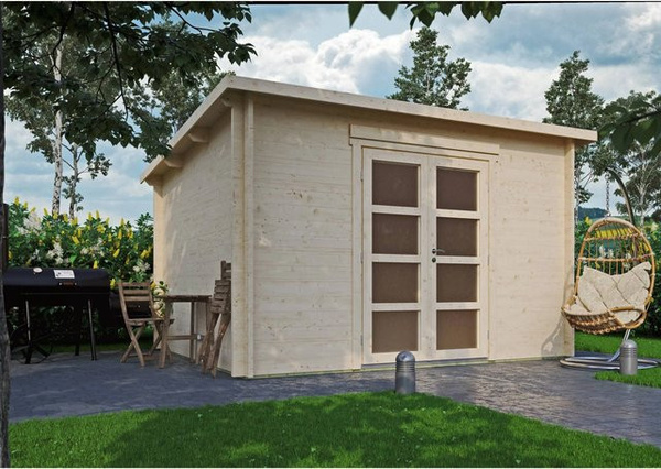 Fjordholz Gartenhaus Modell Max 44 G aus Vollholz mit Tür und Schloss, Farblos Imprägniert