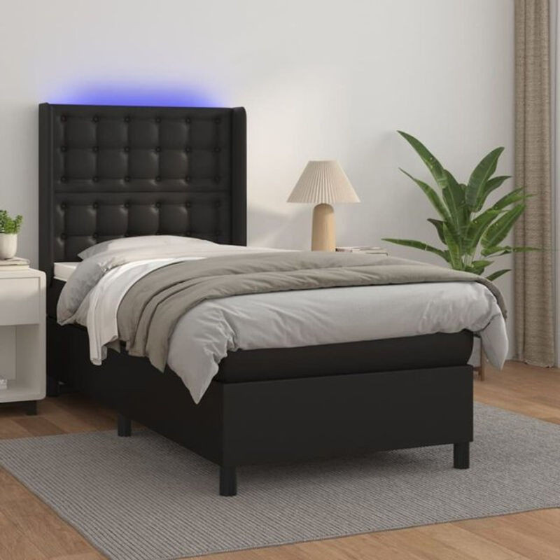 vidaxl Boxspringbett mit Matratze aus Kunstleder in Schwarz, B/T/H: 90 x 190 x 128 cm - Bild 1