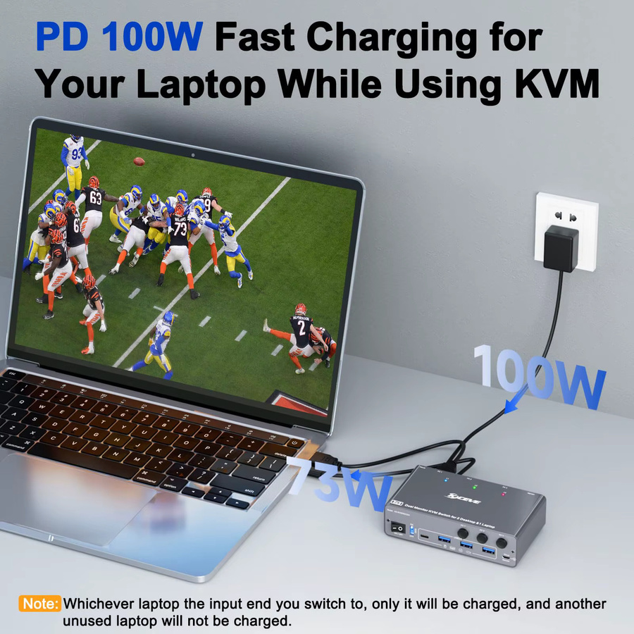 KCEVE KVM-Switch für 3 Computer und 2 Monitore mit HDMI, DisplayPort, USB-C und 4 USB 3.0 Anschlüssen zur Steuerung von Tastatur und Maus - Bild 5