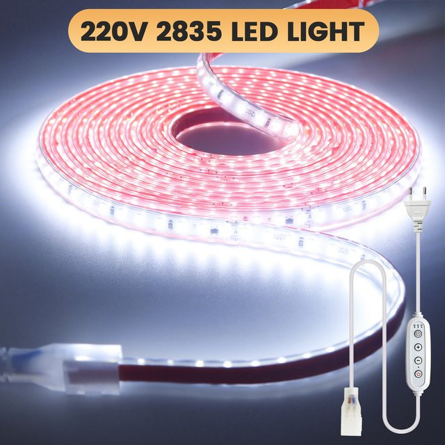 HEGEHE Dimmbarer LED-Streifen mit Timer und Selbstklebefolie, Wasserdichtes RGB SMD Bandlicht mit 120 LEDs, AC 220V, Farben: Rot, Grün, Blau, Weiß - Bild 1
