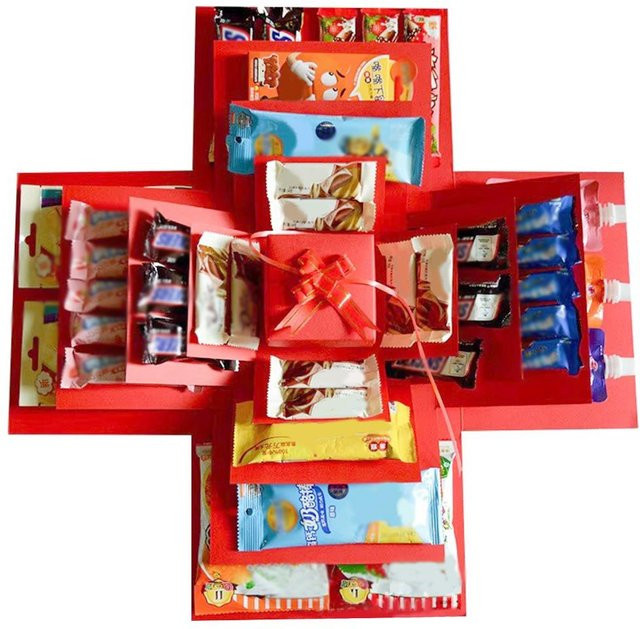 5-lagige DIY Explosions-Geschenkbox zum Selbermachen aus Papier in Grün für Geburtstag und Weihnachten - Bild 1
