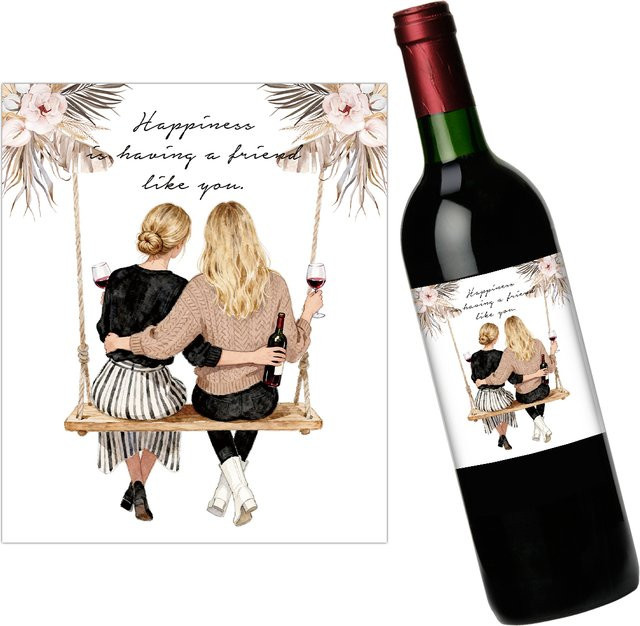 4 Stück Freundschafts-Weinflaschen-Aufkleber Happiness Is Have A Friend Like You Dekor-Etiketten für Geschenke - Bild 1