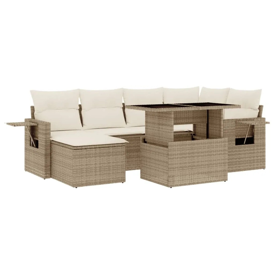 vidaXL 7-tlg. Garten-Sofagarnitur in L-Form aus Poly-Rattan und pulverbeschichtetem Stahl mit Kissen in Beige-Creme - Bild 2