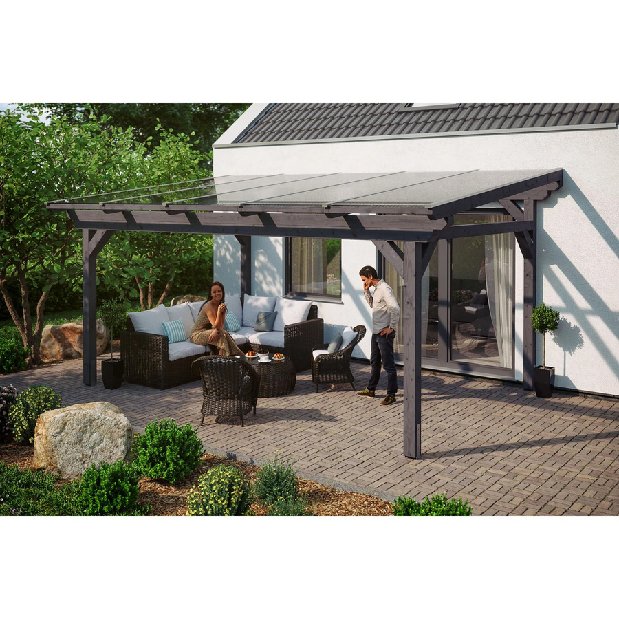Skan Holz Terrassenüberdachung Sanremo aus Leimholz mit Polycarbonat Doppelstegplatten, Schiefergrau, B: 541 cm, T: 250 cm, H: 268 cm - Bild 2
