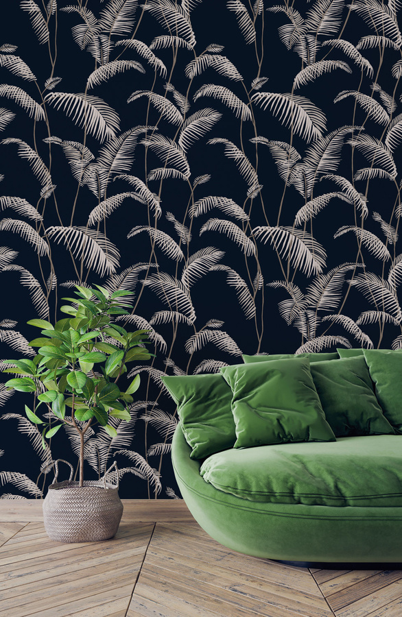Tenue de Ville Wallpaper Majorelle Mural in Deep Indigo Blau mit floralem Art Deco Design - Bild 1