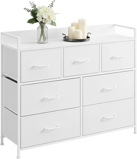 Relaxdays Kommode aus Metall und MDF mit 7 Schubladen in Weiß, B/H/T: 98 x 85 x 28,5 cm - Bild 1