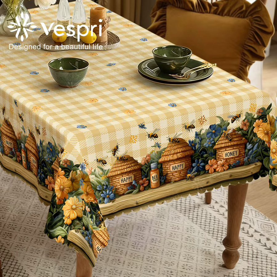 Vespri Frühlings- und Oster-Tischdecke mit Blumen- und Wabenmuster in Gelb-Weiß - Bild 4