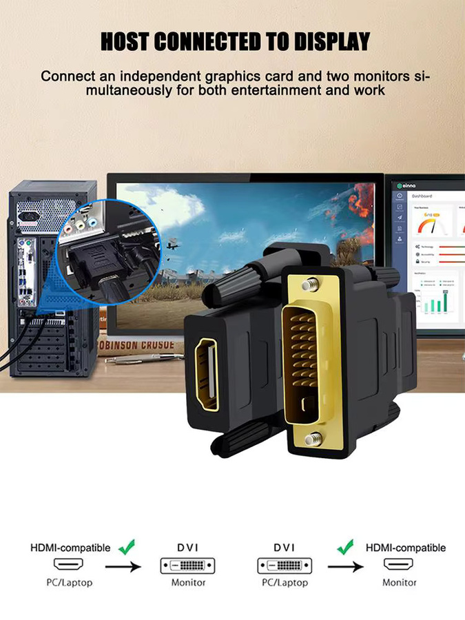 DVI-zu-HDMI-Adapter Hochgeschwindigkeits-DVI-I24+5-Port-Konverter für HDTV, Plasma, DVD und Projektor in Schwarz - Bild 5