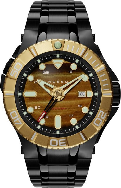 Nubeo Herrenuhr Automatik, Edelstahl, 54 mm, Silikon, Gold, 30 ATM - Bild 1