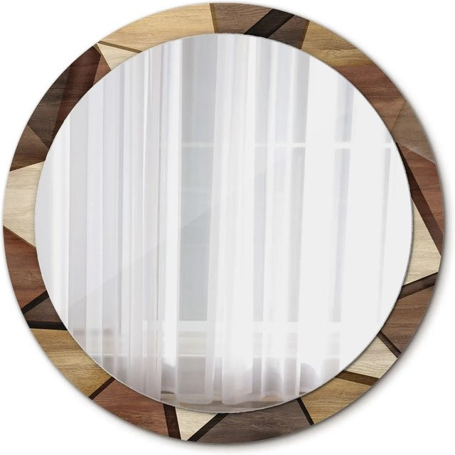 Tulup Rundspiegel mit geometrischem 3D-Motivdruck aus Holz in Braun, Durchmesser: 100 cm - Bild 1