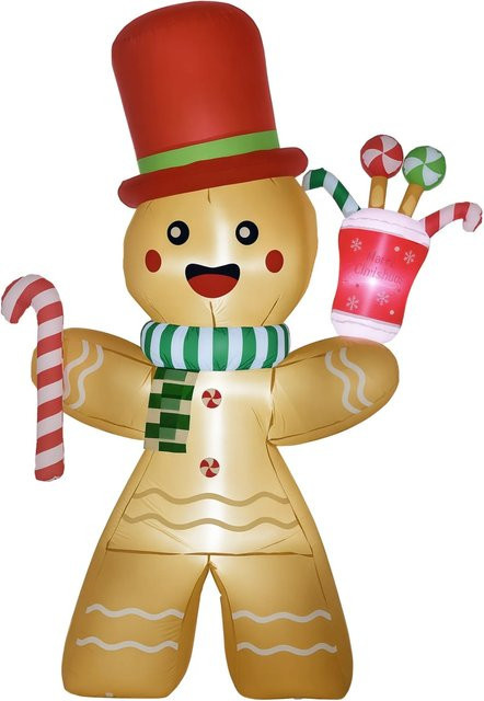 HOMCOM Aufblasbarer Lebkuchenmann Weihnachtsdekoration aus Polyester, Orange, B/T/H: 75 x 170 x 235 cm - Bild 1
