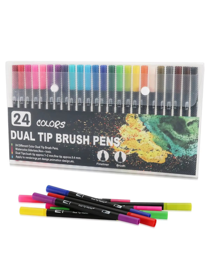 24 Farben Dual-Pinsel-Fineliner-Set mit Filzspitze für Aquarell-Kunst, Kalligraphie und Malerei in Multicolour - Bild 6