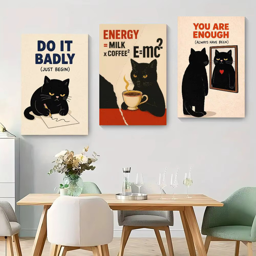 Selbstklebendes Anime-Poster mit Cartoon-Katze und inspirierenden Zitaten, Kawaii Wandkunst in HD-Qualität, Retro-Design, Mehrfarbig - Bild 2