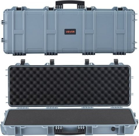 VEVOR Waffenkoffer mit Hartschale für Langwaffen, abschließbarer Gewehrkoffer mit Rollen und vorgeschnittenem Schaumstoff, wasserfest, Grau, B/T/H: 108,9 x 39,2 x 15,5 cm - Bild 1