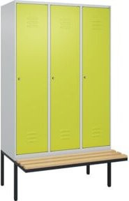 C+P Spind Classic PLUS Garderobenschrank mit Sitzbank, 3 Abteile, Lichtgrau, B/T/H: 212 x 120 x 81,5 cm - Bild 1