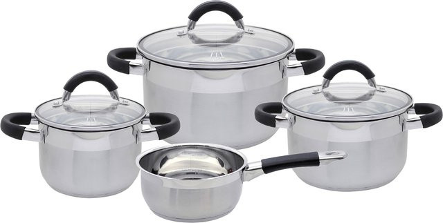 ELO Basic Black Steam Topfset 4-teilig aus Edelstahl in Schwarz und Silber mit Glasdeckeln - Bild 1