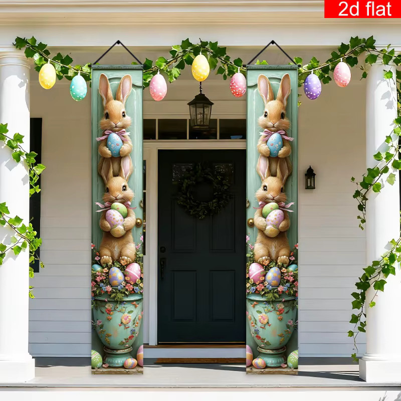 VIKAMA Osterhase-Türhänger mit Eiern, 2D-Flach-Türvorhang-Set in Multicolour zur Osterdekoration - Bild 2