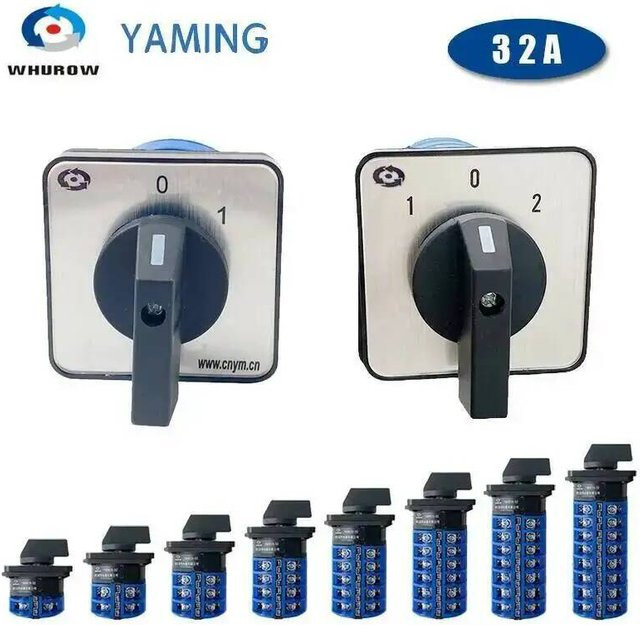 CHYAM LW26-32A Umschaltnocken-Drehschalter mit 1–8 Polen und zwei/drei Positionen, Silberkontakt, Dual Power Control, Silber - Bild 1
