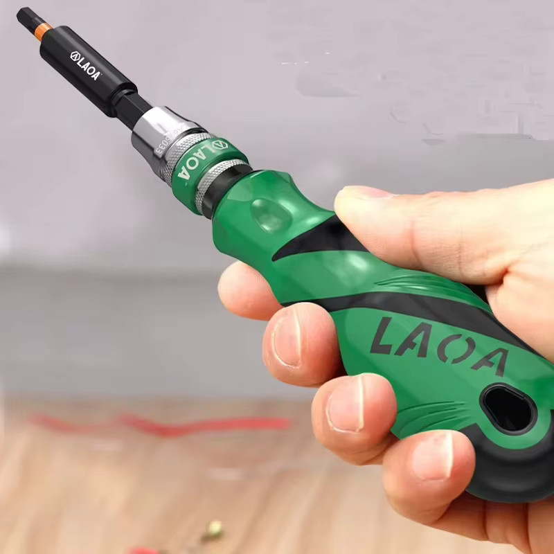 LAOA 10-in-1 Multifunktions-Schraubendreher-Set aus legiertem Stahl in Grün mit magnetischem austauschbarem Kopf - Bild 2