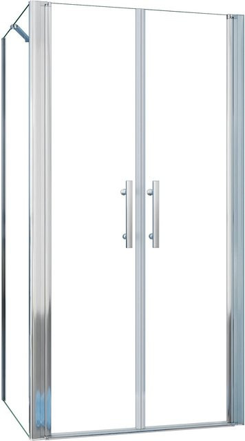 AICA Eckdusche mit Doppeltür aus 6mm NANO Glas, Eckig, Transparent, Silber, B/T/H: 90 x 80 x 195 cm - Bild 1