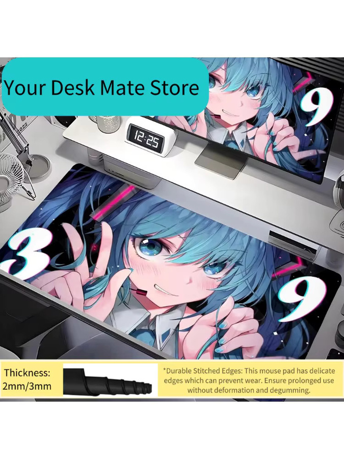 Hatsune Miku 39 Cyberpunk Anime Gaming Mauspad, große rutschfeste und schmutzabweisende Schreibtischunterlage für Gamer - Bild 4