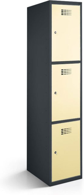 rotstahl Fächerschrank mit 3 Fächern aus Stahlblech, Korpus Anthrazit und Türen Elfenbein, B/T/H: 40 x 50 x 180 cm - Bild 1
