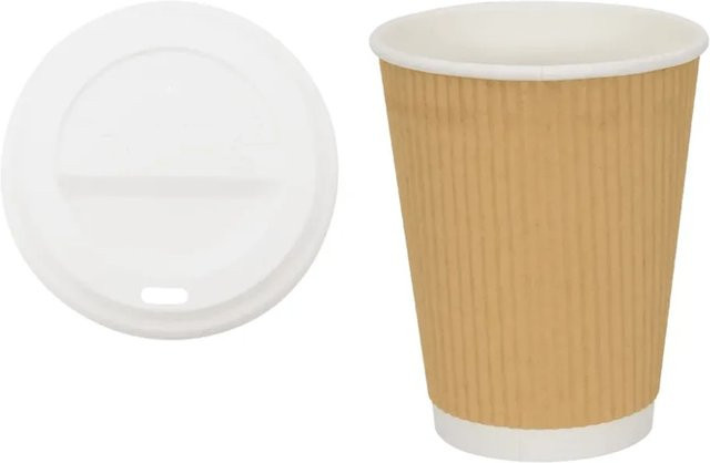 DELUKE Gewellte Pappbecher Braun mit Deckel 400ml 1000 Stück Einwegbecher für Getränke und Kaffee - Bild 1